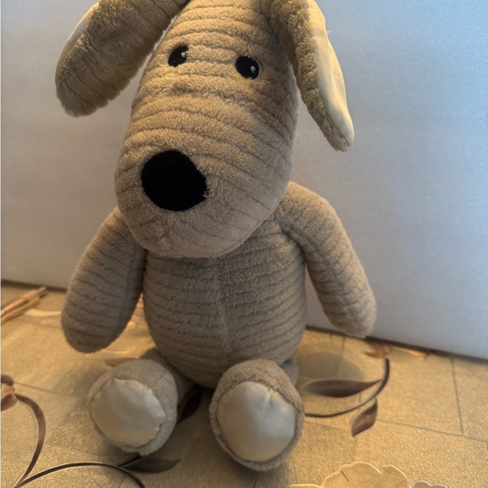 Warm Plush Dog Toy - Cream and Black